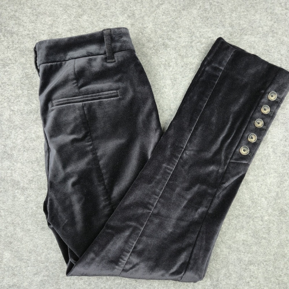 Anthropologie The Essential Slim Velvet Pants Black Size 2 Button Ankle Trousers